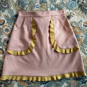RED Valentino Light Pink & Yellow Mini Skirt w Ruffle Detail